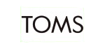 TOMS logo featuring the company name in black sans-serif font within a simple rectangular blue-white outline.