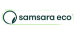 Samsara Eco logo with a green leaf in a circular frame enclosing the company name in black sans-serif text on transparent background.